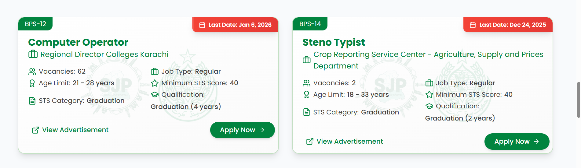 SJP Computer Operator Regional Director Colleges Karachi Jobs 2025