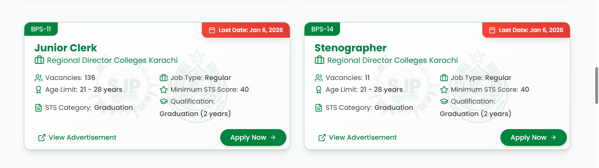 SJP Junior Clerk , Stenographer Regional Director Colleges Karachi Jobs 2025