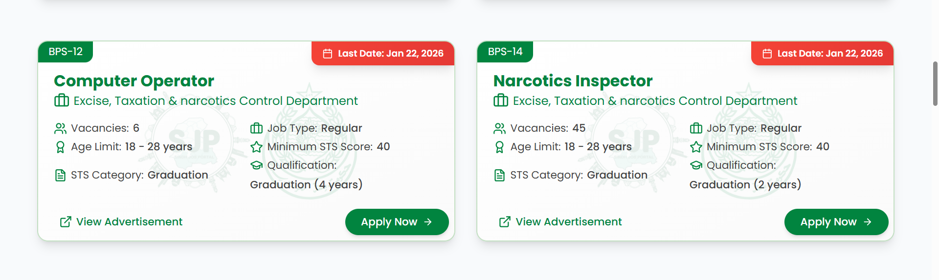 SJP Narcotics Inspector Jobs 2025