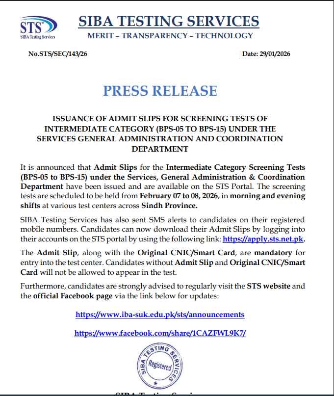 SJP STS Intermediate Test 2026
