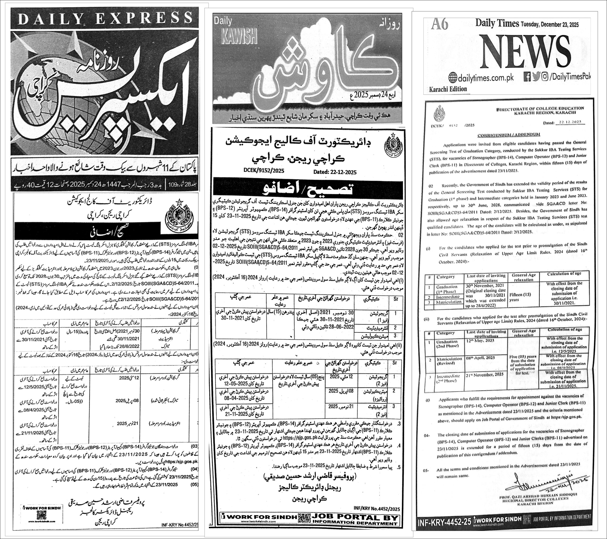 SJP Stenographer Regional Director Colleges Karachi Jobs 2025